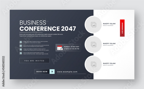 Business webinar invitation design. Webinar and business conference social media banner template. Online live webinar banner invitation. Business conference flyer. Modern banner design template