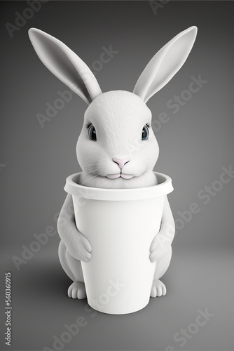 coffee mug mockup with rabbit. AI Generated mockup of a cartoonish rabbit hold coffee mug. Blank Cup mock up. © shevtsovy