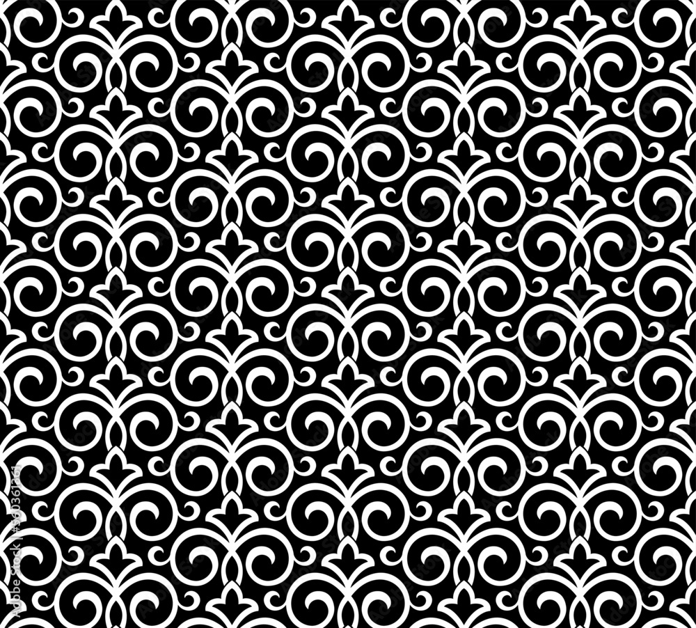 Flower geometric pattern. Seamless vector background. White and black ornament Flower geometric pattern. Seamless vector background. White and black ornament