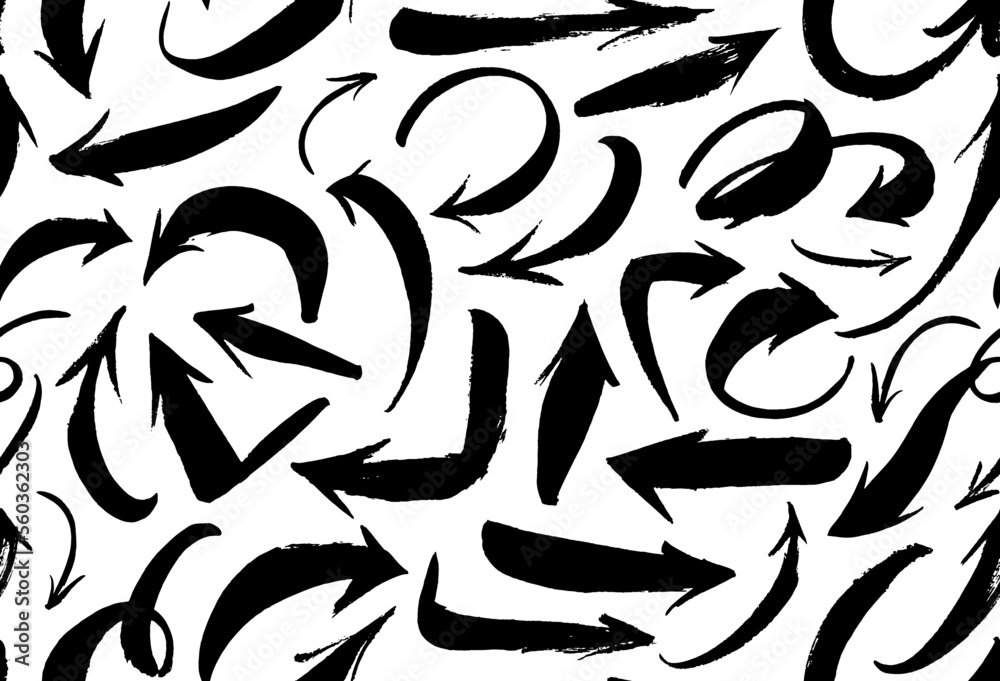 Hand drawn bold curved arrows seamless pattern. Vector black arrows collection. Sketchy design, swirled lines in grunge style. Curved and swirl lines. Squiggly brush drawn strokes. Hand drawn bold curved arrows seamless pattern. Vector black arrows collection. Sketchy design, swirled lines in grunge style. Curved and swirl lines. Squiggly brush drawn strokes.