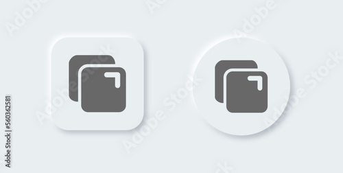 Copy solid icon in neomorphic design style. Duplicate signs vector illustration.