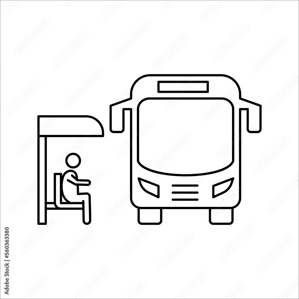 Bus stop icon. Wait for public transport. Urban commute. City infrastructure. vector illustration on white background. Contour symbol. Bus stop icon. Wait for public transport. Urban commute. City infrastructure. vector illustration on white background. Contour symbol.