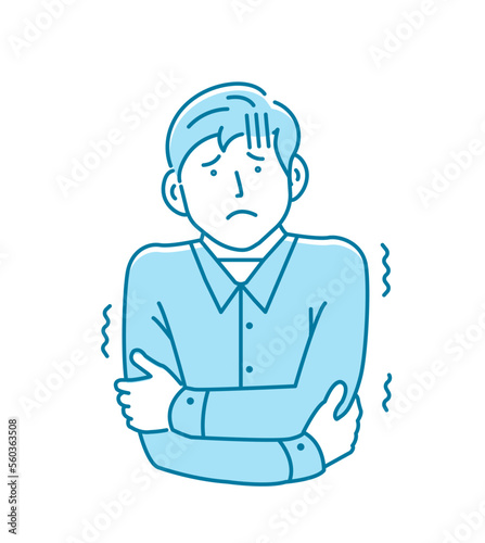 Vector illustration of a young man feeling cold