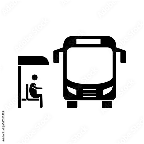 Bus stop icon. Wait for public transport. Urban commute. City infrastructure. vector illustration on white background. Contour symbol.