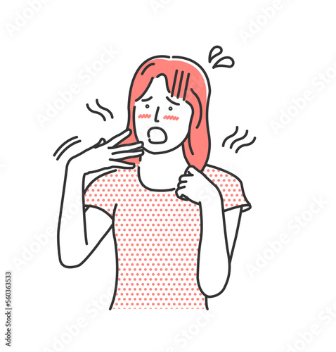 Vector illustration of a young woman feeling hot