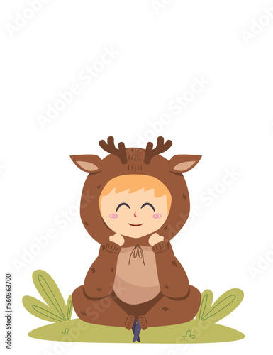 Little Boy with Deer Costume - Hand Drawn - Animal Costume
