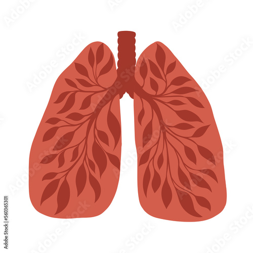 Anatomical vector illustration of healthy human lungs with tree branch isolated from background. Human body organ. Save the earth.
