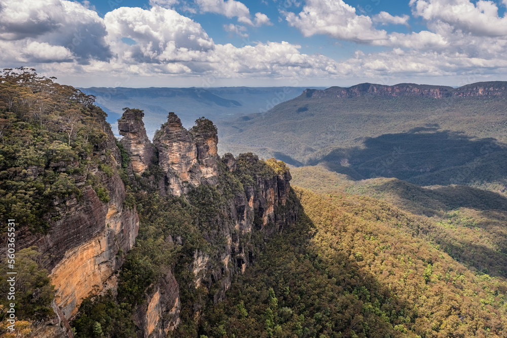 Three Sisters Rocks, part of Aboriginal folklore, in the Blue Mountains near Katoomba in New South Wales, Australia