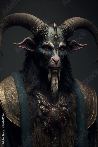 Fotografiet Generative AI illustration of baphomet satanic goat, satanism concept