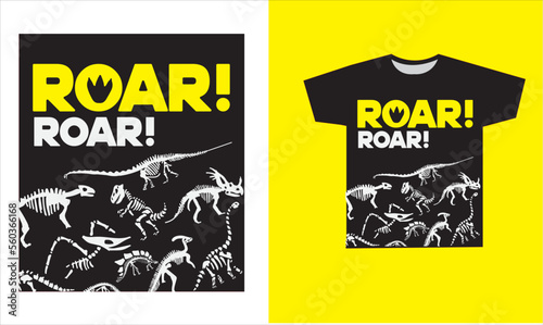 dinosaur skeleton t-shirt desing. vector illustration. Printable t-shirt design for dinosaur