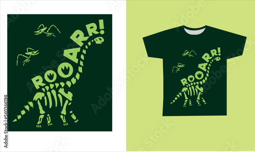 dinosaur skeleton t-shirt desing. vector illustration. Printable t-shirt design for dinosaur