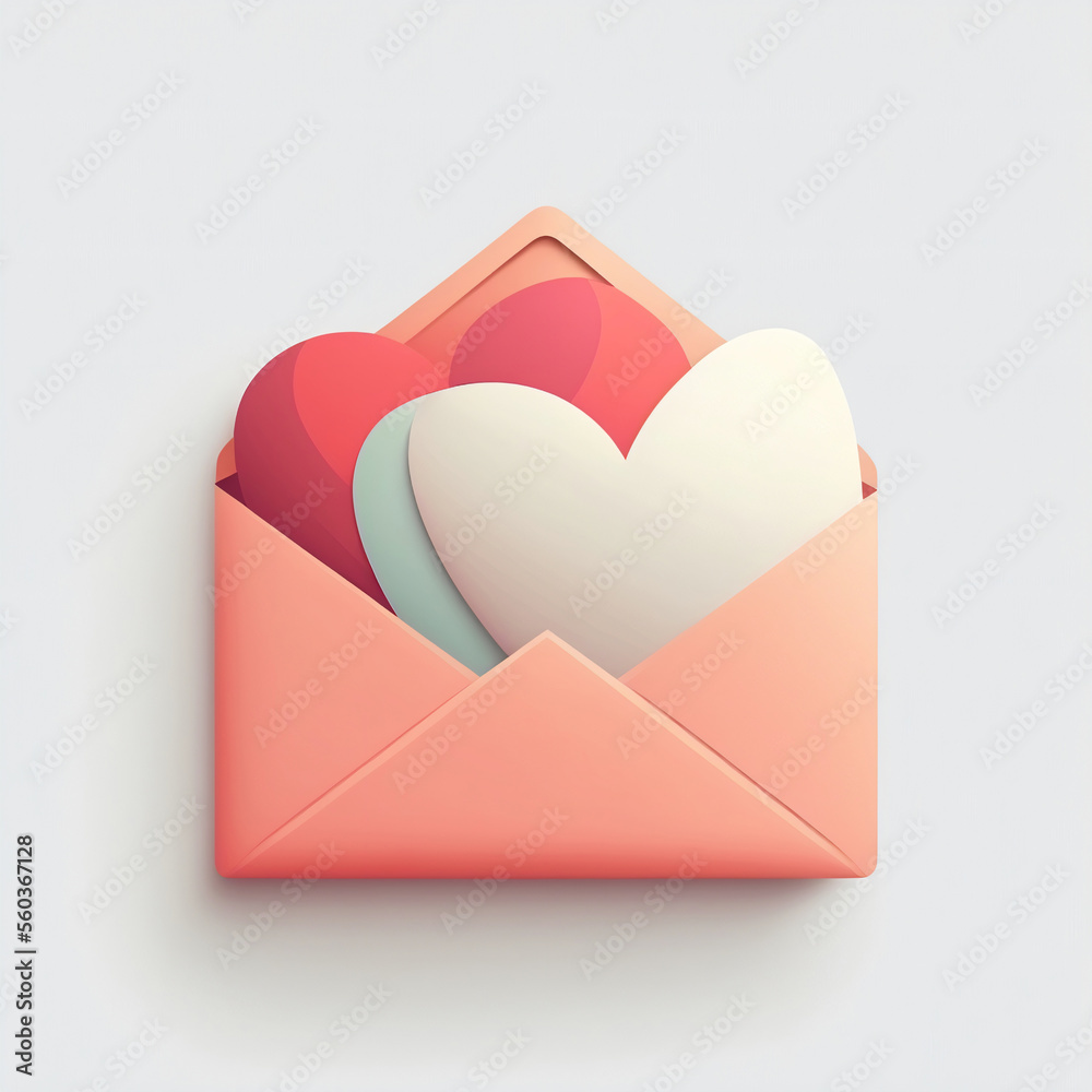 3D Render, Colorful Paper Hearts Inside Envelope. 3D Render, Colorful Paper Hearts Inside Envelope.