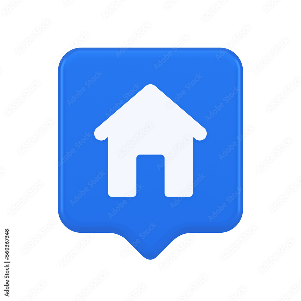 Home page button house web symbol cyberspace application interface 3d realistic speech bubble icon Home page button house web symbol cyberspace application interface 3d realistic speech bubble icon