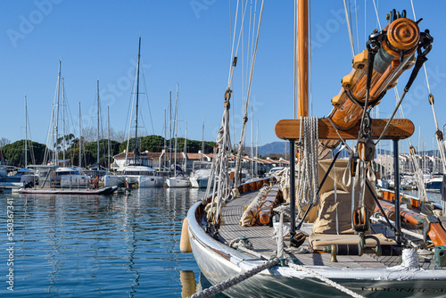 Old yacht at harbor in port Cogolin
