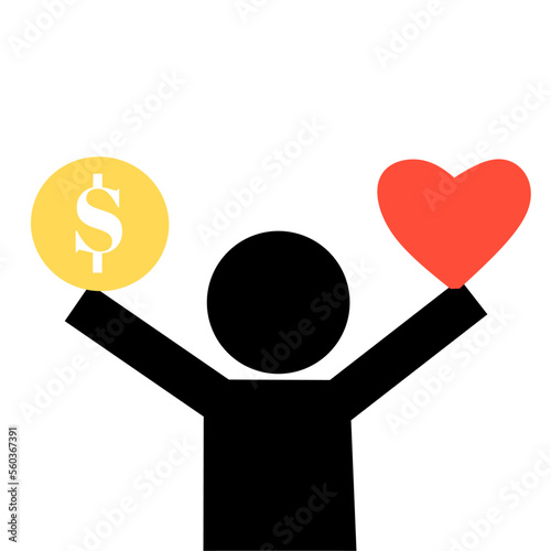 man or woman choosing between money and love - vector illustration