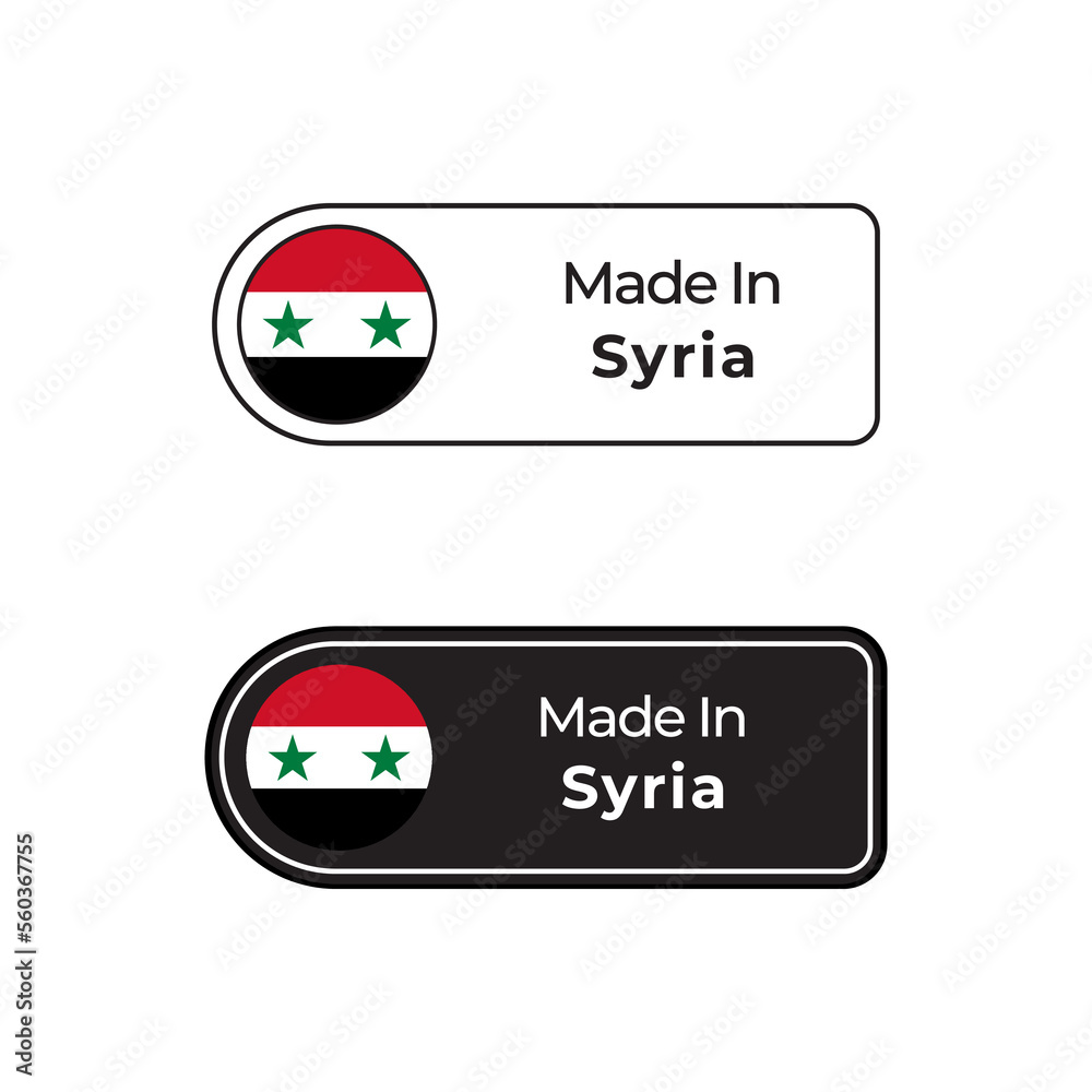 Made in Syria labels design set with flag and text in two different style Made in Syria labels design set with flag and text in two different style