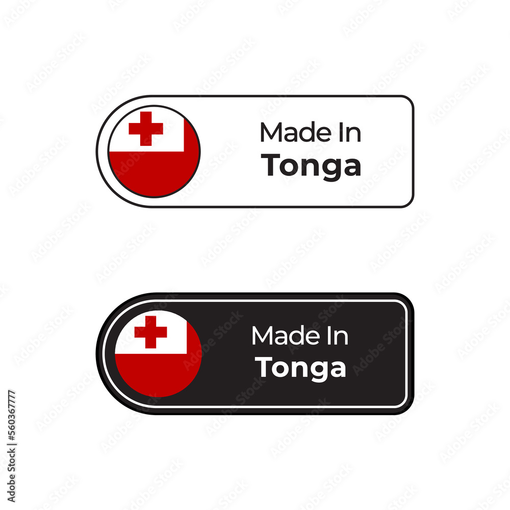 Made in Tonga labels design set with flag and text in two different styles Made in Tonga labels design set with flag and text in two different styles