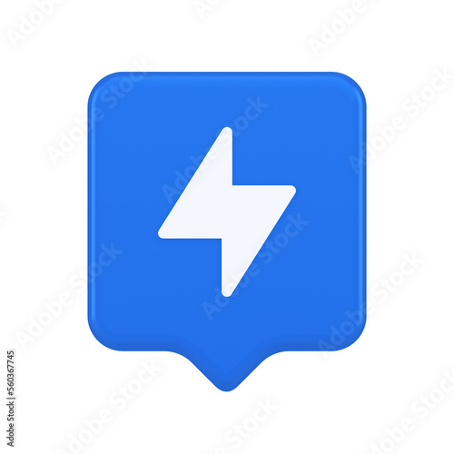 Charge power lightning button electricity thunderbolt arrow 3d realistic speech bubble icon