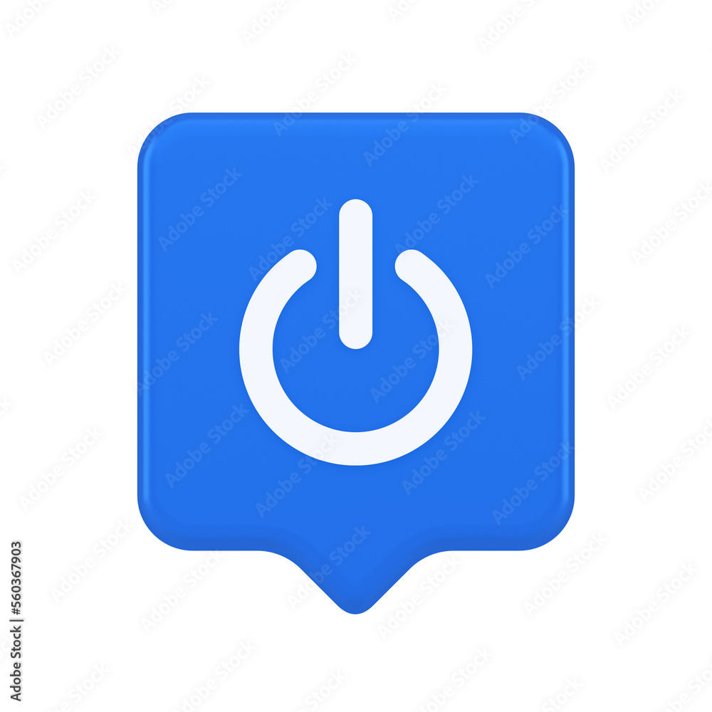 Shutdown turn on off button energy switch power start stop web app design 3d realistic speech bubble icon Shutdown turn on off button energy switch power start stop web app design 3d realistic speech bubble icon