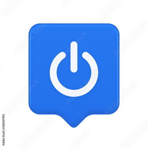 Shutdown turn on off button energy switch power start stop web app design 3d realistic speech bubble icon