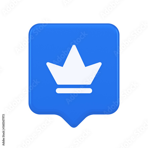 Crown button royal medieval king queen headdress web app 3d realistic speech bubble icon