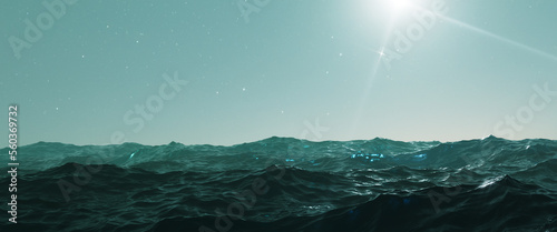 Raging ocean on a starry night. 3d render, 3d illustration.