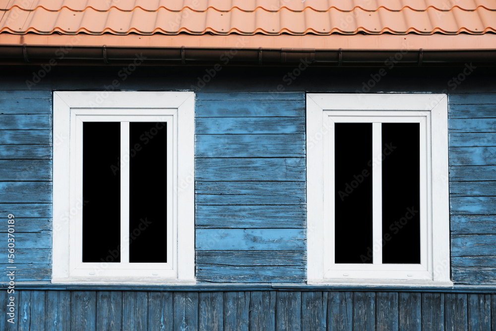 White PVC window background. Empty copy space rustic cottage house