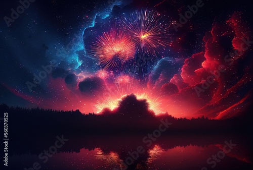 Firework in the night sky. Generative AI