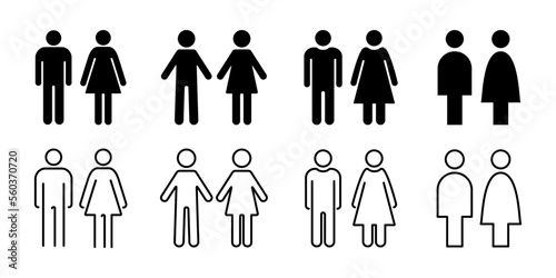 男女のトイレマーク、男の子と女の子の線画アイコン、ベクターイラスト白黒素材セット Fototapeta