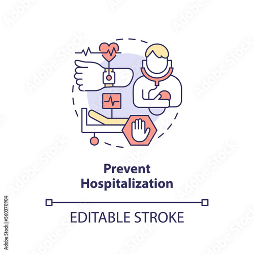 Prevent hospitalization concept icon. Goal of chronic disease management abstract idea thin line illustration. Isolated outline drawing. Editable stroke. Arial, Myriad Pro-Bold fonts used