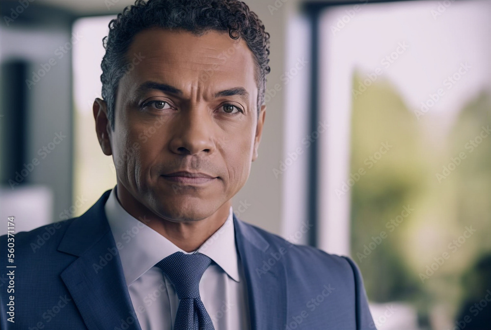 Generative ai middle age mixed race businessman posing office smiling happy and confident looking camera Generative ai middle age mixed race businessman posing office smiling happy and confident looking camera