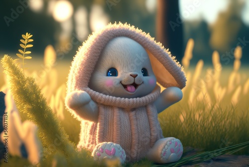 Cute little rabbit smiling made with generative ai