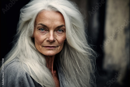 Generative ai grey hair mature woman portrait