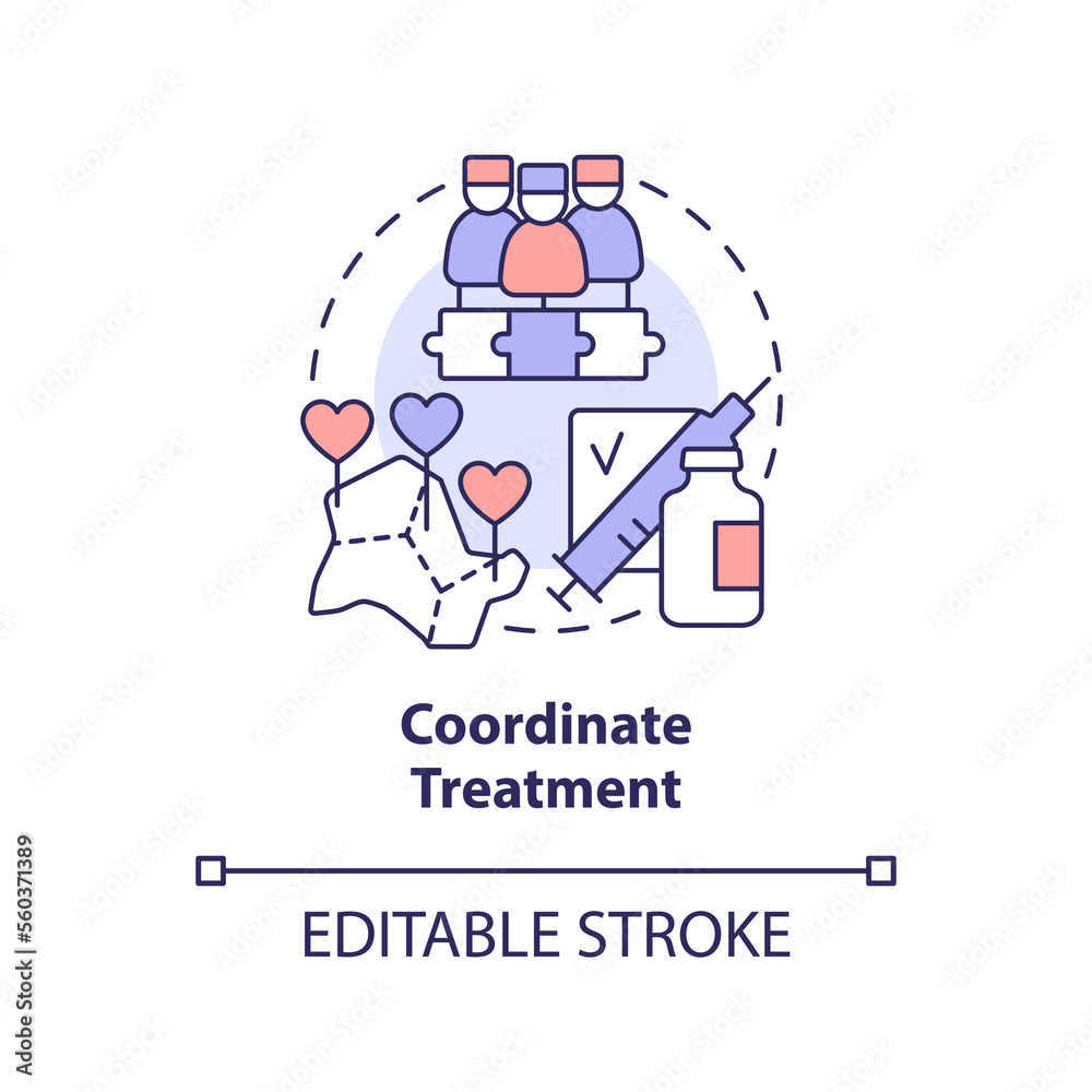 Coordinate treatment concept icon. Organize and control. Chronic disease management abstract idea thin line illustration. Isolated outline drawing. Editable stroke. Arial, Myriad Pro-Bold fonts used Coordinate treatment concept icon. Organize and control. Chronic disease management abstract idea thin line illustration. Isolated outline drawing. Editable stroke. Arial, Myriad Pro-Bold fonts used