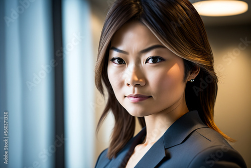 Generative ai young adult asiatic businesswoman posing strong and confident looking camera