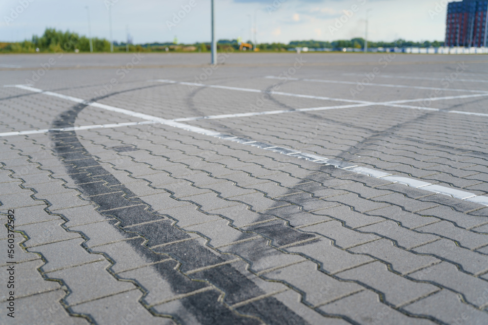 Fototapeta premium black marks from drift car tires