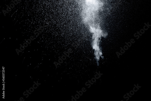 Close-up of white water vapor with water splashes flying in different directions from the humidifier Isolated