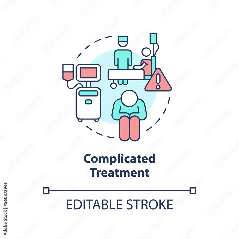 Complicated treatment concept icon. Chronic care management challenge abstract idea thin line illustration. Isolated outline drawing. Editable stroke. Arial, Myriad Pro-Bold fonts used