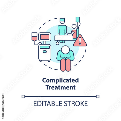 Complicated treatment concept icon. Chronic care management challenge abstract idea thin line illustration. Isolated outline drawing. Editable stroke. Arial, Myriad Pro-Bold fonts used