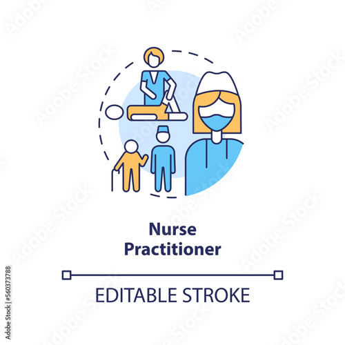 Nurse practitioner concept icon. Medical specialist. Chronic care management provider abstract idea thin line illustration. Isolated outline drawing. Editable stroke. Arial, Myriad Pro-Bold fonts used