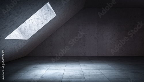 concrete interior with window with light.