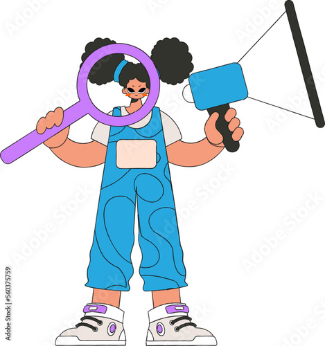A girl with a megaphone, symbolizing the search for people in the labor market. The sphere of human resources.