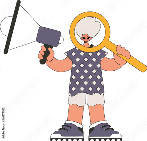 A man holds a megaphone in his hands. The sphere of human resources.