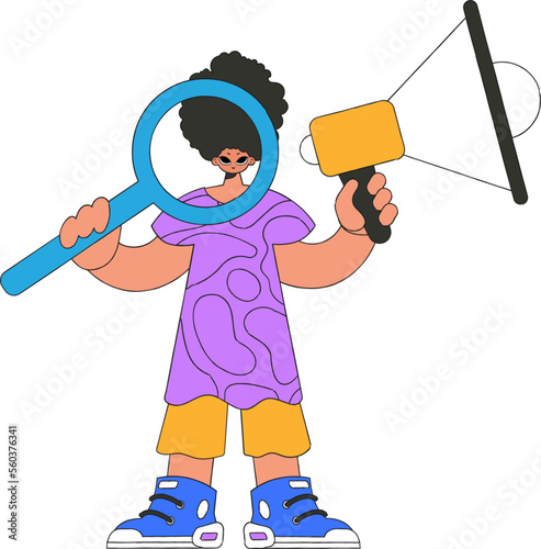 A guy with a megaphone, symbolizing the search for people in the labor market. Personnel search.