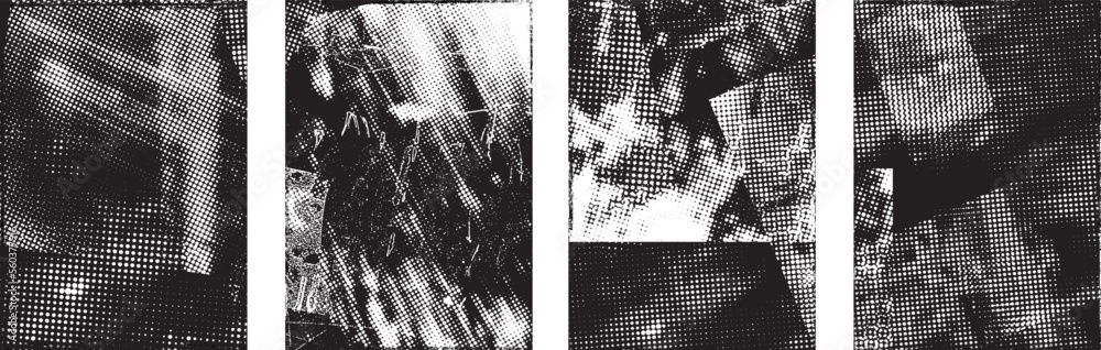 Fototapeta premium Glitch distorted grungy isolated layers . Design element for brochure, social media, posters, flyers. Overlay texture.Textured banner with Distress effect .Vector halftone dots . Screen print texture