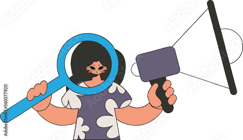 A woman is holding a megaphone. The sphere of human resources.