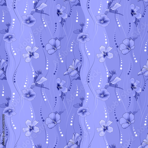 Seamless blue floral pattern with a light, unpretentious ornament.