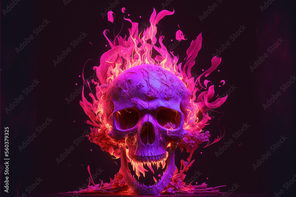 Satanic Skull In Flames In The Darkness, generative ai.