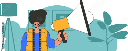 The concept of personnel search. Guy with a megaphone. labor market.