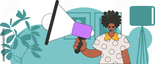 The concept of personnel search. A guy with a megaphone, symbolizing the search for people in the labor market.